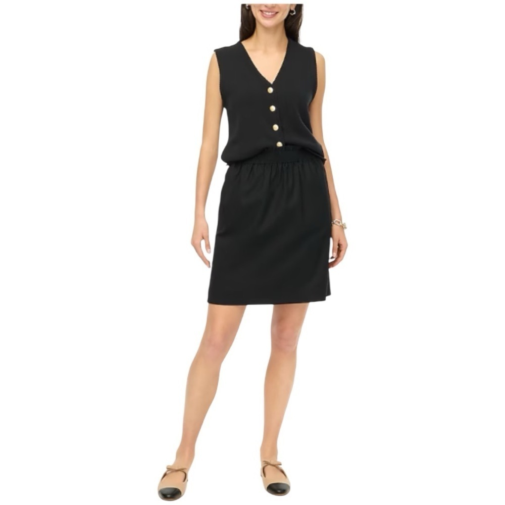 J.Crew Factory Chic Black Linen-cotton blend Elastic Paper Bag Waist city Skirt